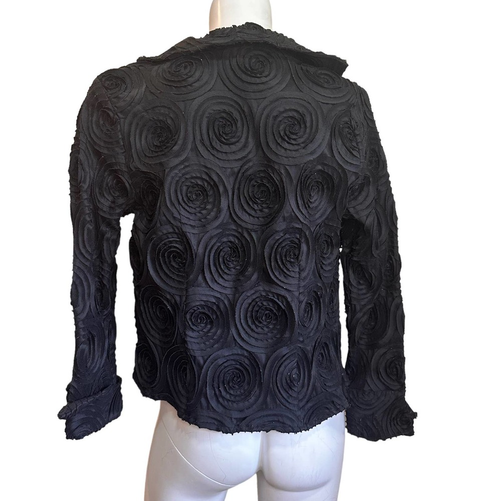 Samuel Dong Black Rosette Applique Designer Zip up Formal Jacket sz S - Picture 5 of 10